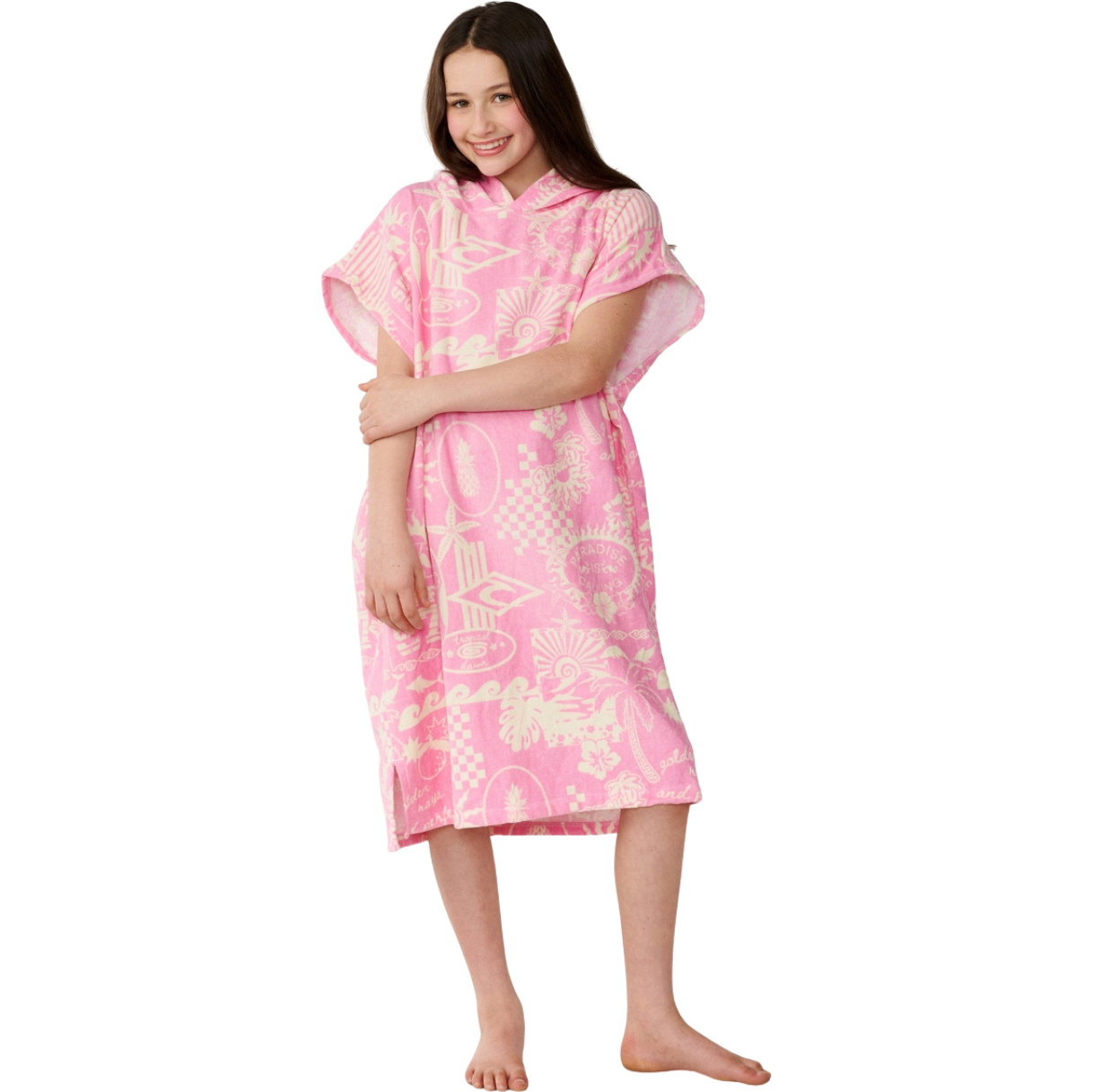 2026 Rip Curl Junior Gemischte Hooded Handtuch 00GGTO - Natur / Pink